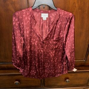 NWT Liz Claiborne Burgundy Floral Blouse